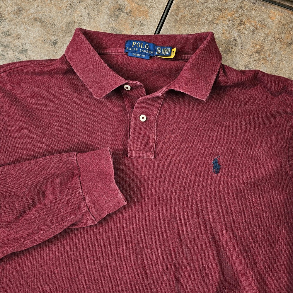 Polo Ralph Lauren Mens Long Sleeve Classic Fit Polo Shirt Burgundy XXL